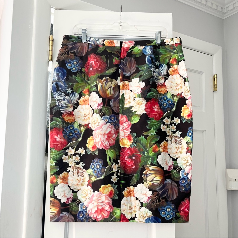 J. Crew Collection Cotton & Silk Floral Pencil Skirt Fall Casual - Picture 4 of 8